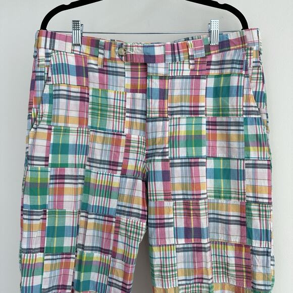 Country Club Prep Pants 36x29 Madras Plaid Patchwork Golf Preppy Trouser - Picture 1 of 8